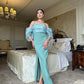 Pink/Green Simple Rhinestone Decorated Straps Off Shoulder Slit Side Mermaid Long Ball Gown Evening Dress nv2960