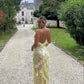 Yellow spaghetti strap mermaid lace ruffle maxi dress long ball gown evening dress nv2681