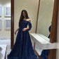 Dark blue simple elegant strapless tube top ribbon long ball gown evening dress party dress nv2488