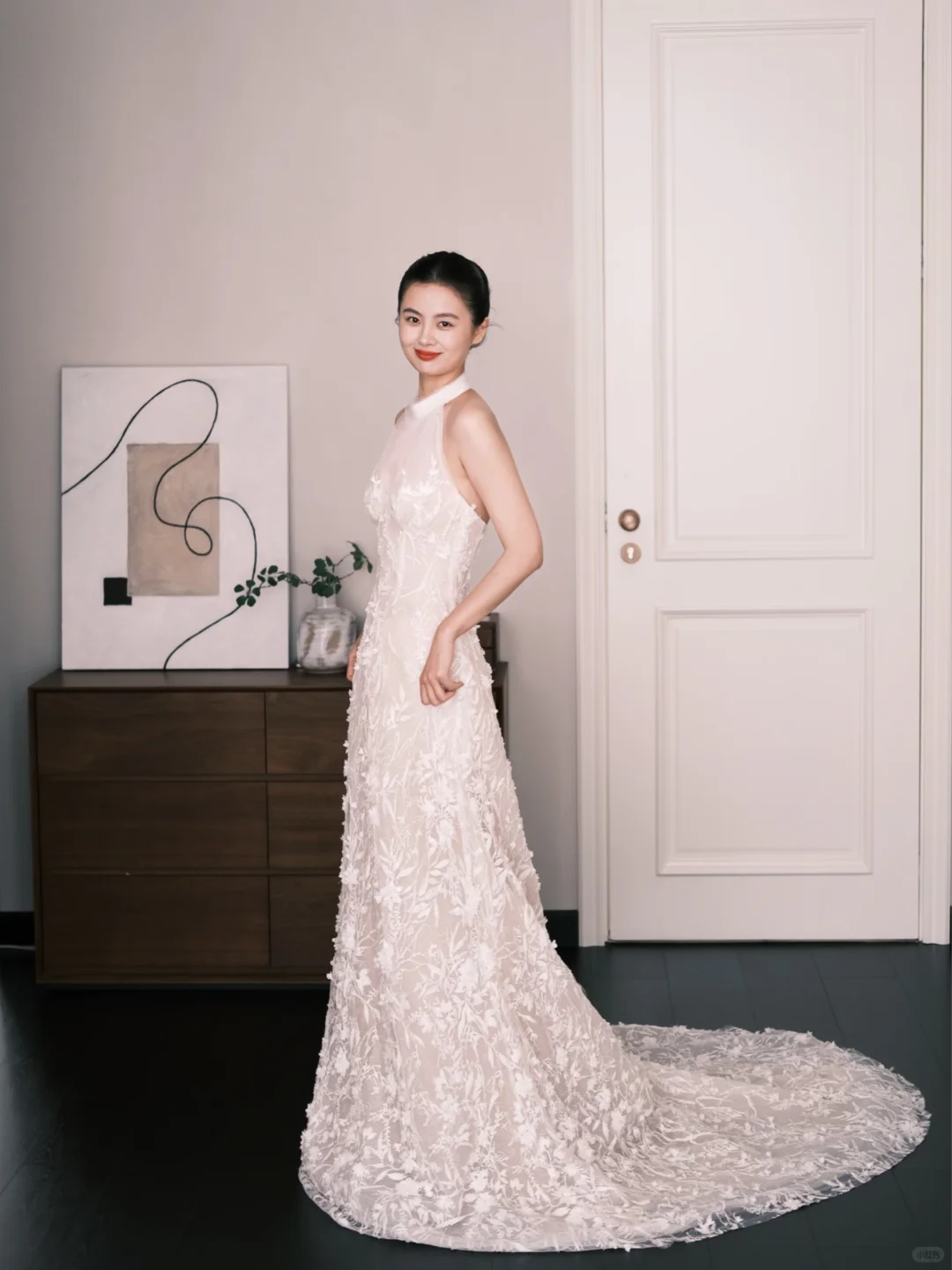 White Halter High Neck Lace Mermaid Wedding Dress  NV7235