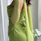 NiceVestidos - Robe de bal verte simple et élégante, nouée dans le dos, robe d'invitée de mariage tendance NV5847