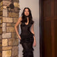 Black elegant simple ruffled long satin ball gown evening dress nv2781