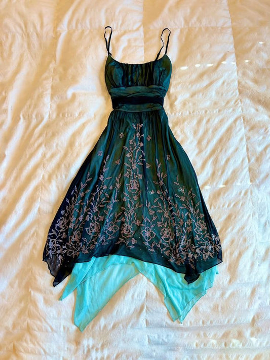 NiceVestidos--🌺Blue exquisite floral short chiffon homecoming dress NV5711