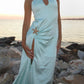 Blue Ocean Goddess Satin Langes Ballkleid Abendkleid Partykleid nv4763