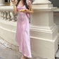 Robe de soirée longue en satin rose élégante avec nœud et bretelles spaghetti, tenue de bal, robe de soirée, robe ...