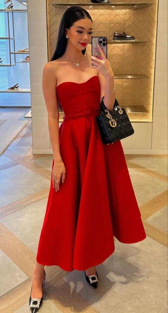 Red simple elegant tube top long ball gown evening dress party dress nv2295