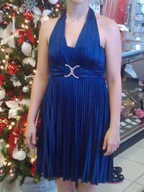 Robe de bal courte en satin bleu, simple et élégante, robe de soirée, robe de retour, nv3637
