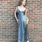 Silber Vintage Mode Elegante Lange Satin Formale Ballkleid Abendkleid Partykleid nv3646
