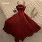Robe de soirée mi-longue en satin à bretelles spaghetti verte/rouge/violet/bleue nv3206