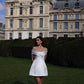Robe de soirée courte en satin blanc simple et tendance, à épaules dénudées, robe de bal, robe d'anniversaire, robe de soirée pour invités de mariage nv2551