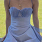 Gray Blue Spaghetti Strap Short Mini Party Dress Homecoming Dress Evening Dress nv2805