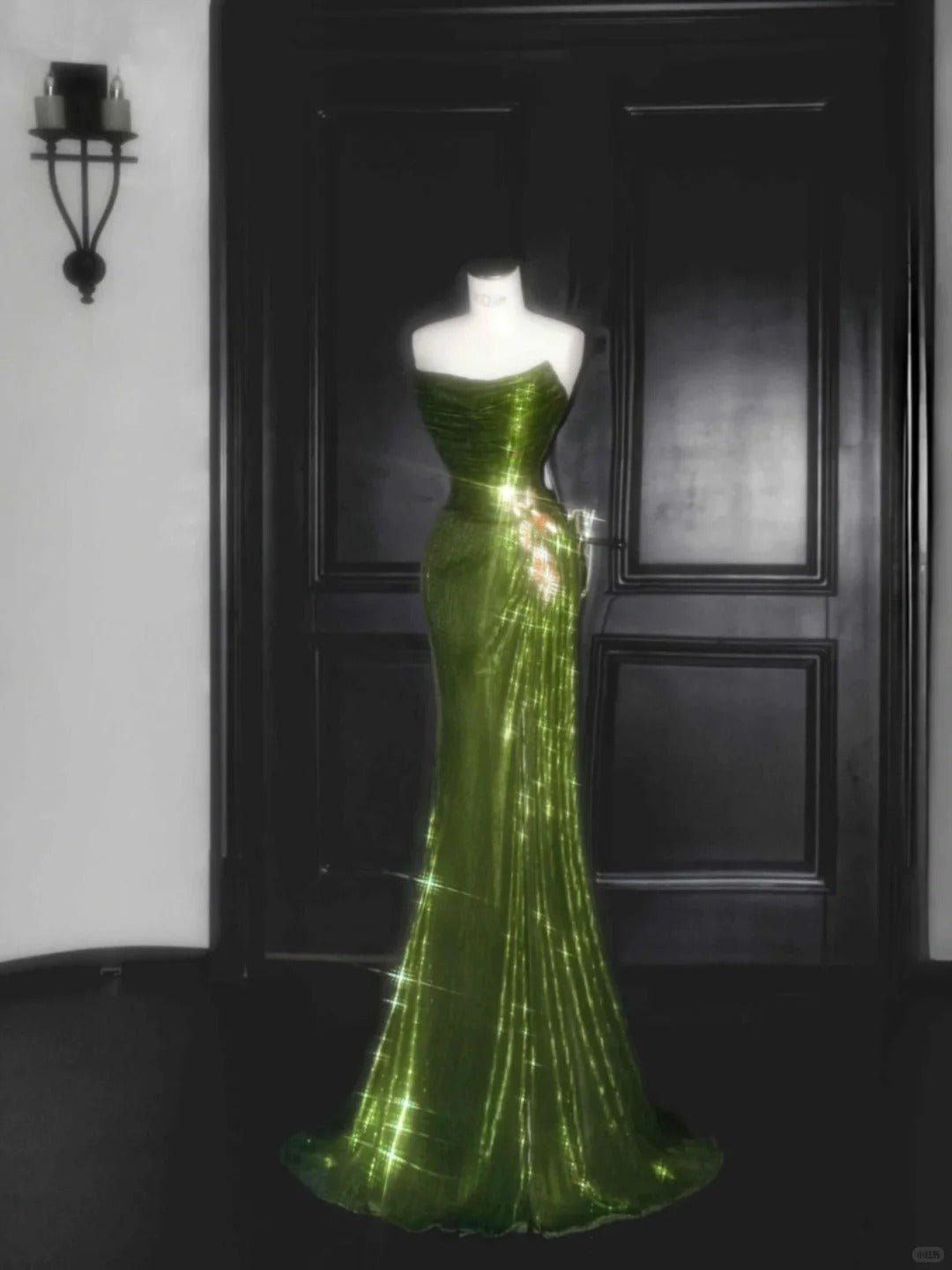 Le Magicien d'Oz 🍃 Charmante robe époustouflante avec des paillettes vertes scintillantes et magnifiques, robe de bal longue et au sol nv5203
