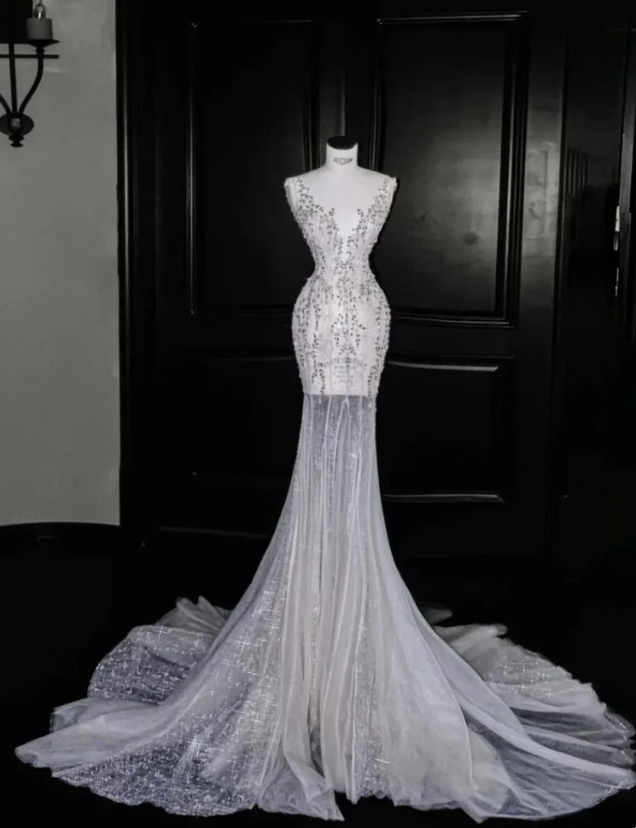 Venus Wunderschönes, bodenlanges, nagelperlenbesetztes, elegantes Prinzessinnenkleid im Barockstil, Retro-Stil, Hochzeitskleid, Bankettkleid, Geburtstagskleid NV6738