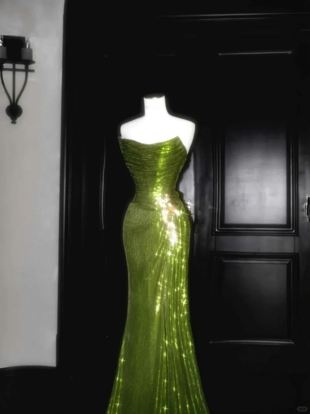 Le Magicien d'Oz 🍃 Charmante robe époustouflante avec des paillettes vertes scintillantes et magnifiques, robe de bal longue et au sol nv5203