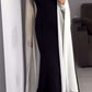 Black and white simple elegant white long tulle sleeves long ball gown evening dress party dress nv2439