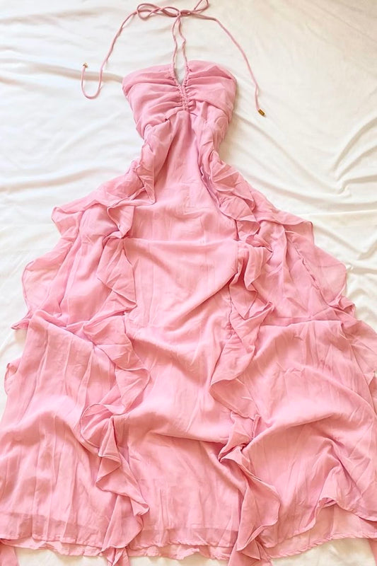 NiceVestidos-_Pink chiffon long party dress NV5961