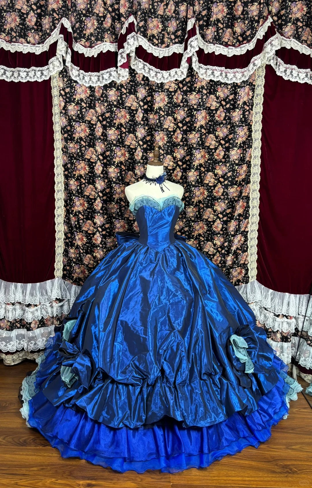Robe de soirée en satin à fleurs bleues, robe de bal, robe de quinceanera, nv4640