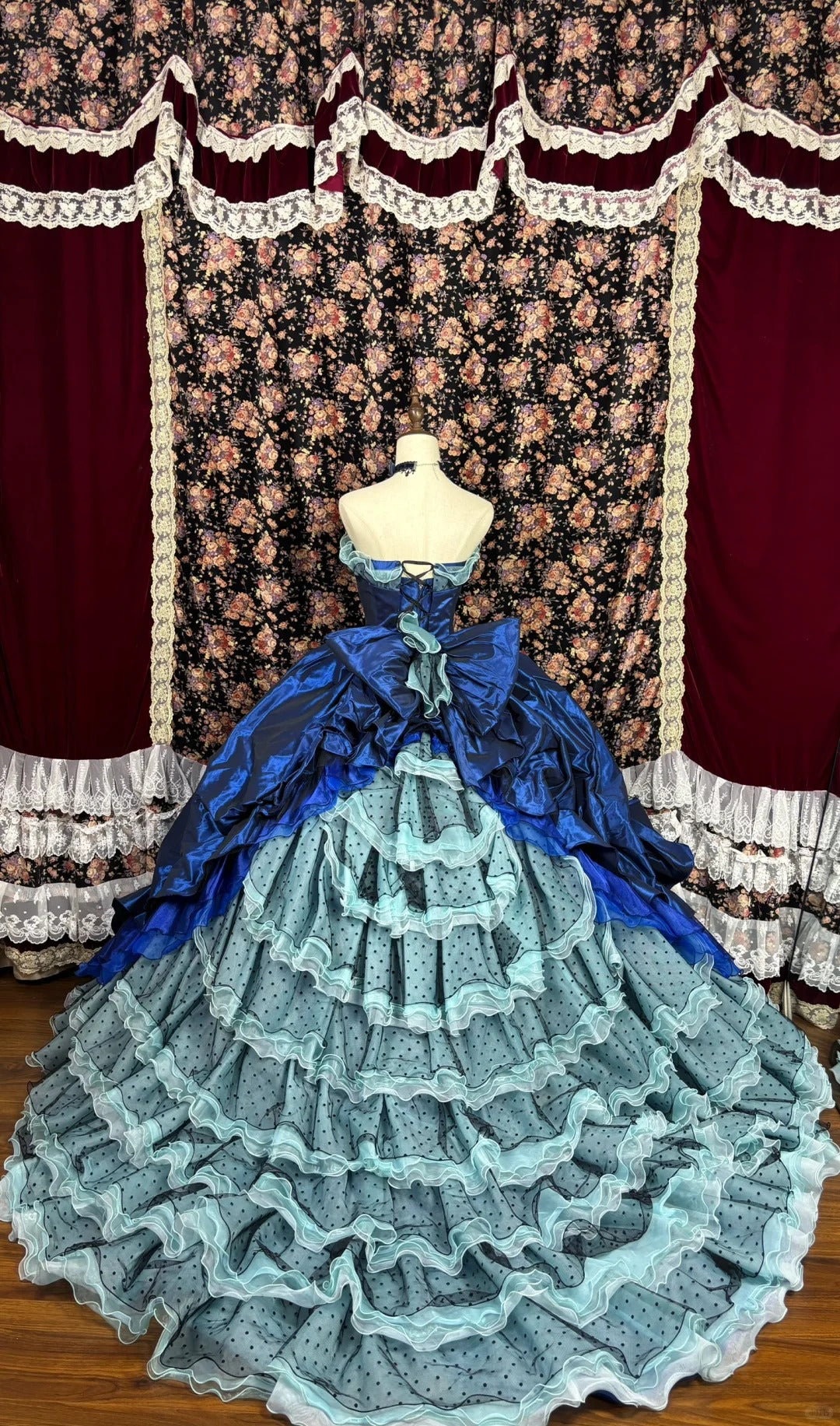 Robe de soirée en satin à fleurs bleues, robe de bal, robe de quinceanera, nv4640