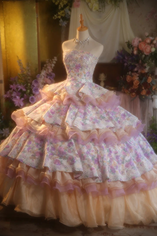 NiceVestidos – Vintage-Kleid, Prinzessinnenkleid, Blumenmuster, exquisiter Tüll mit Perlen, 16-jähriges Kleid NV5856