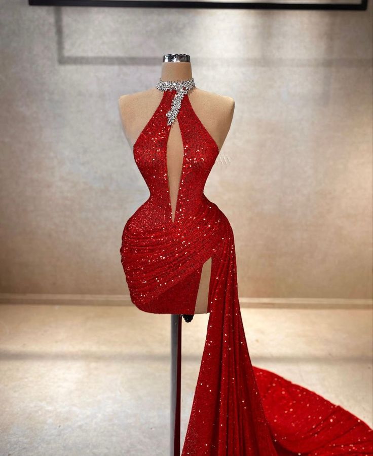 Red one shoulder stylish elegant long sequined ball gown evening dress nv2883