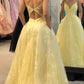 Robe de soirée longue en dentelle jaune élégante et raffinée, robe de bal, nv3522