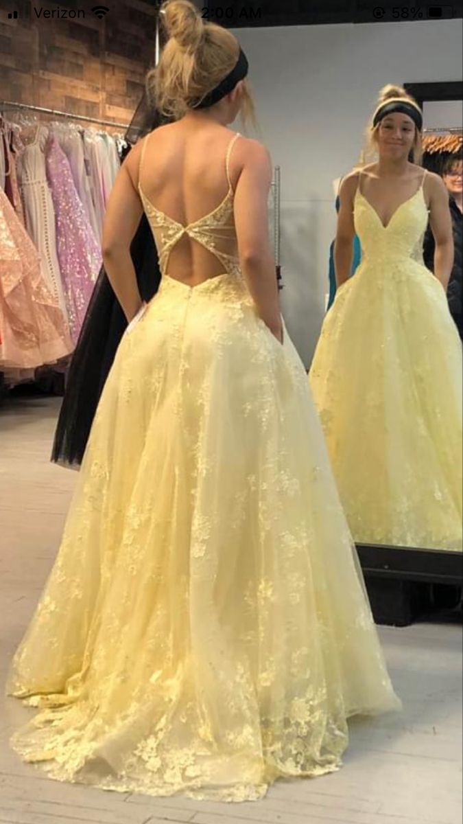 Robe de soirée longue en dentelle jaune élégante et raffinée, robe de bal, nv3522