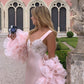 Pink Fashion Lace Strap Ankle Length Long Satin Ball Gown Prom Dress Evening Gown with Pink Tulle Shawl nv3291