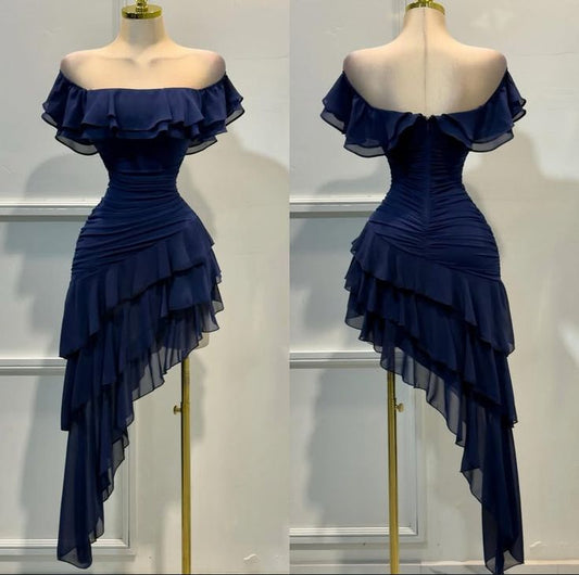 NiceVestidos – königsblaues Minikleid mit gerafften Rüschen NV5747