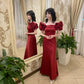 Red puff sleeves elegant long ball gown evening dress nv2796