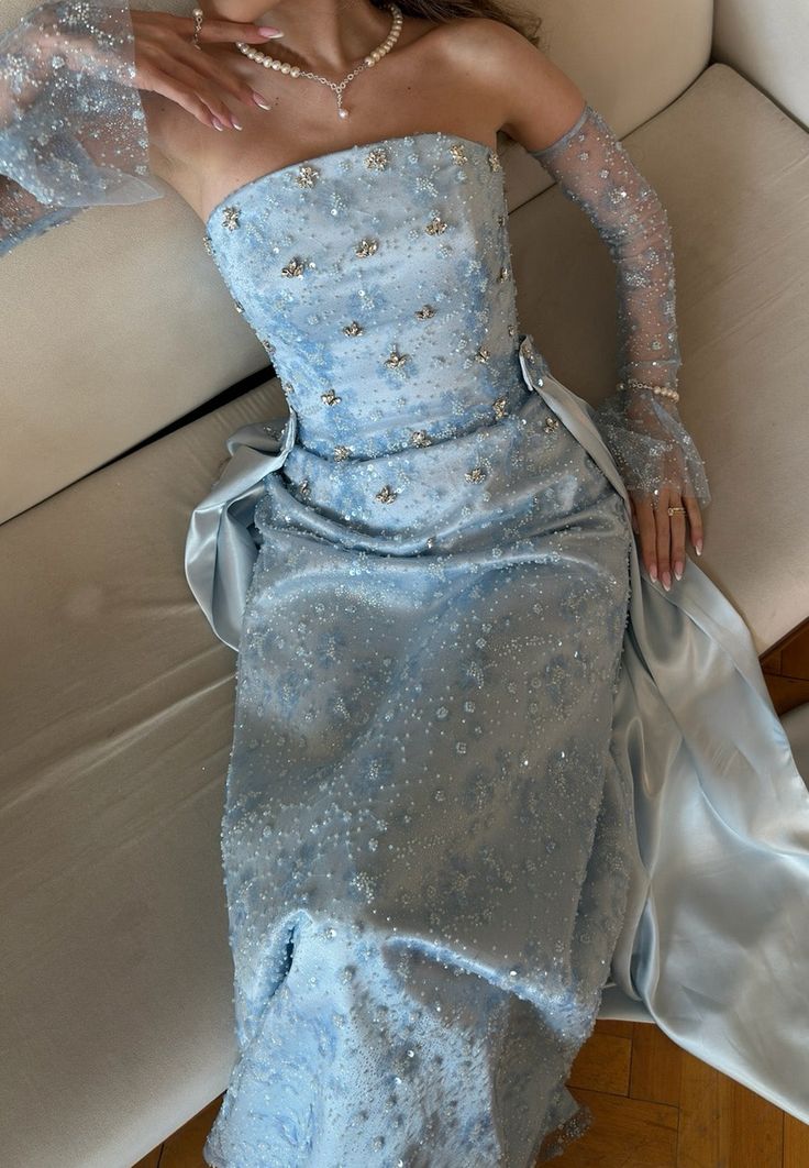 Blaues, langes Satin-Ballkleid mit Perlen, Abendkleid, Partykleid, nv4882