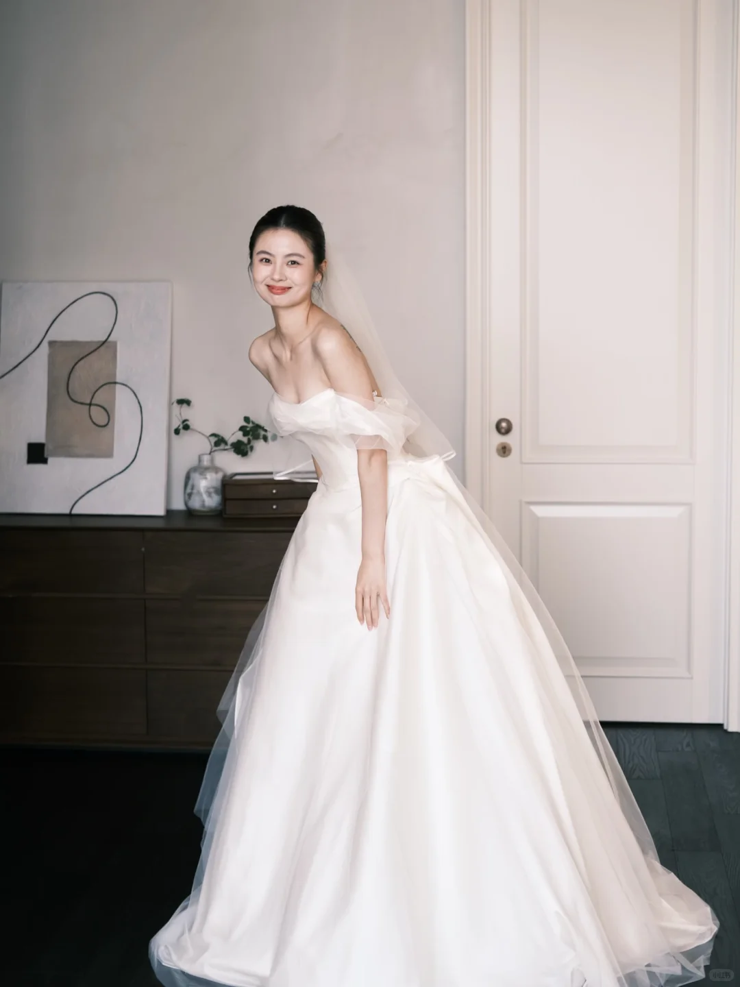 Off The Shoulder Satin Tulle Bridal Gown, Big Bow Ballgown Wedding Dress  NV7275