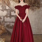 A-Linie, schulterfrei, Satin, Burgunderrot, langes Ballkleid, Burgunderrot, langes Abendkleid, nv1605