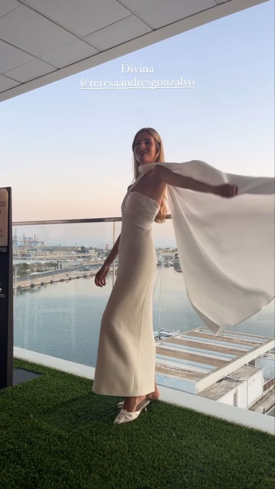 Robe de soirée longue en satin blanc simple et élégante nv2411