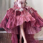 Robe de soirée rose à fleurs, courte devant et longue derrière, robe d'anniversaire nv5175