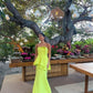 Yellow Green Simple Satin Mermaid Long Ball Gown Evening Dress Wedding Guest Dresses banquet outfit nv2988