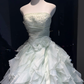 Light Mint Strapless Ball Gown Beaded Ruched 3D Rose Ruffle Organza Formal Dress  NV6960