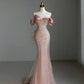 Pink White Shiny Sequins Long Mermaid Fishtail Elegant Tulle Ball Gown Evening Dress Party Dress nv3250