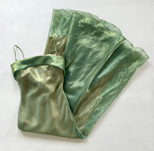 Robe de bal longue en mousseline de soie à bretelles spaghetti, élégante et verte, nv5397