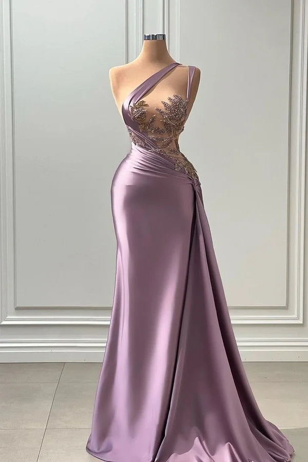 Rosa hochwertiges elegantes langes Ballkleid mit Perlen im neuen Stil, Abendkleid mit einer Schulter, Ballkleid NV409