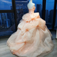 Strapless Peach Sweetheart Ball Gown Hand Beaded 3D Flower Layered Tulle Prom Dress  NV7041