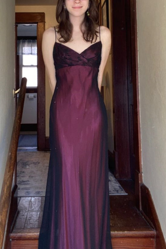 NiceVestidos - Robe de soirée longue et soyeuse, dégradé violet-noir, bretelles spaghetti, style soirée de rêve, NV5800