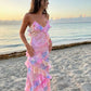 Spaghetti Strap Mermaid Pink Maxi Dress Evening Gown Long Ball Gown nv2680