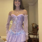 Purple lace corset satin floral short mini homecoming dress prom dress evening dress party dress birthday dress nv2356