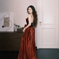 Burgundy Strapless Lace Waist Satin Evening Ball Gown  NV7324