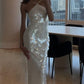 White sparkling sequins elegant cross strap maxi dress long slim mermaid evening dress party dress nv2729