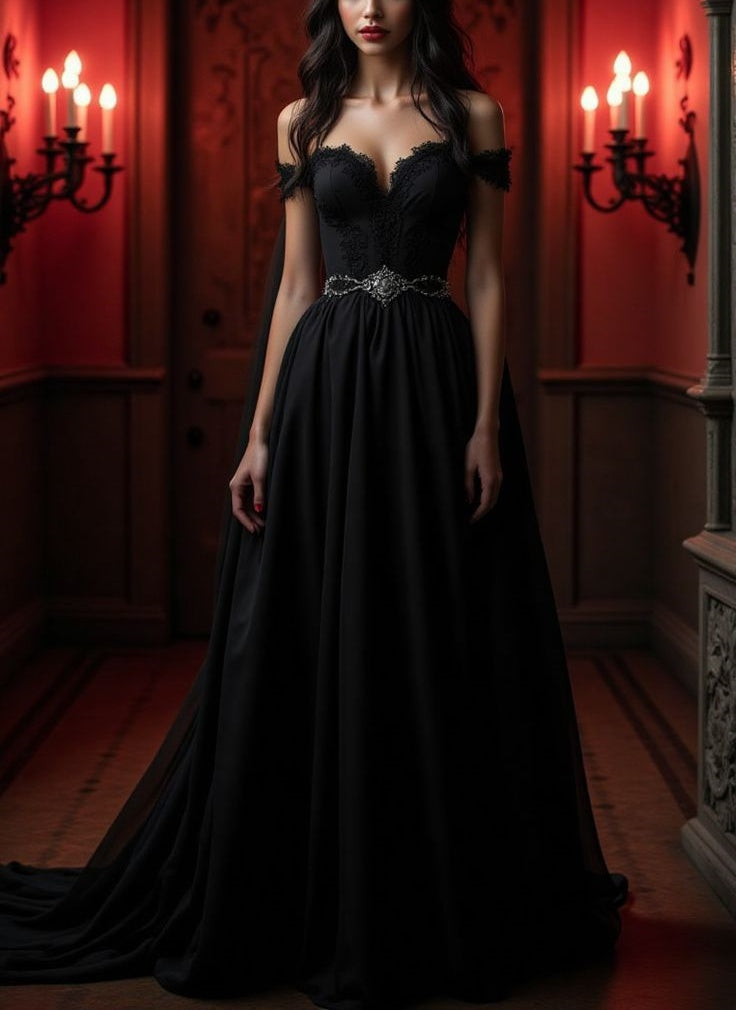 NiceVestidos - Robe de soirée longue en satin noir minimaliste et élégante NV6025