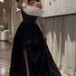 Black fashion elegant charming one shoulder off shoulder short sleeve long slit ball gown evening dress party dress nv2454