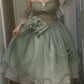 Robe de soirée courte en tulle à fleurs, verte, épaules dénudées, coupe trapèze, mini robe d'anniversaire, robe de bal, nv4172