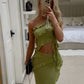 Robe de soirée longue en mousseline de soie, simple et exquise, à volants, sexy, fendue à la taille, verte, nv3513