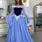 NiceVestidos – Rosa/Blaues langärmeliges Samt-Tüllkleid NV6005